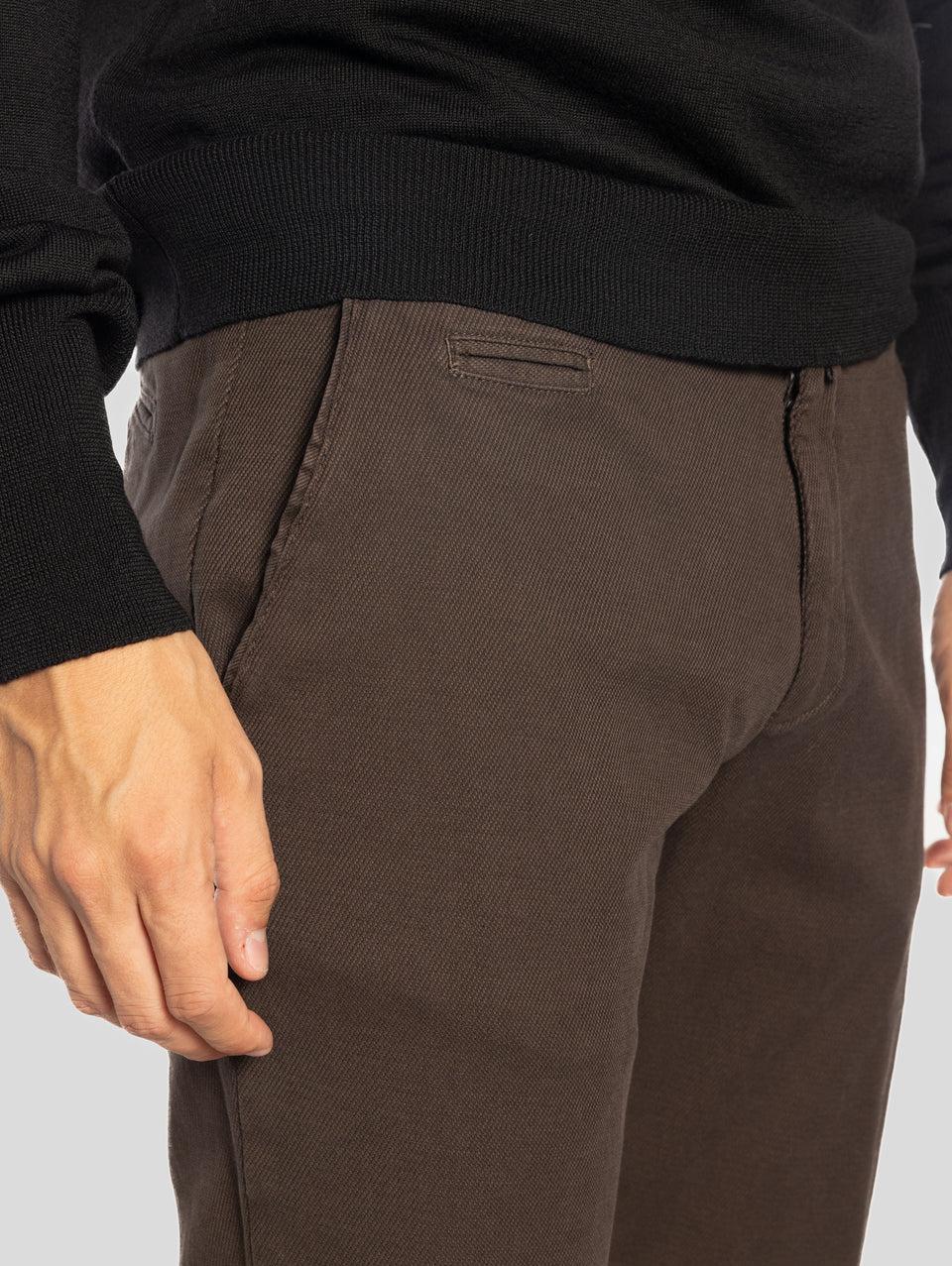 BRIGLIA 1949 Pantaloni Slim in Cotone Armaturato Marrone Prezzo Ridotto