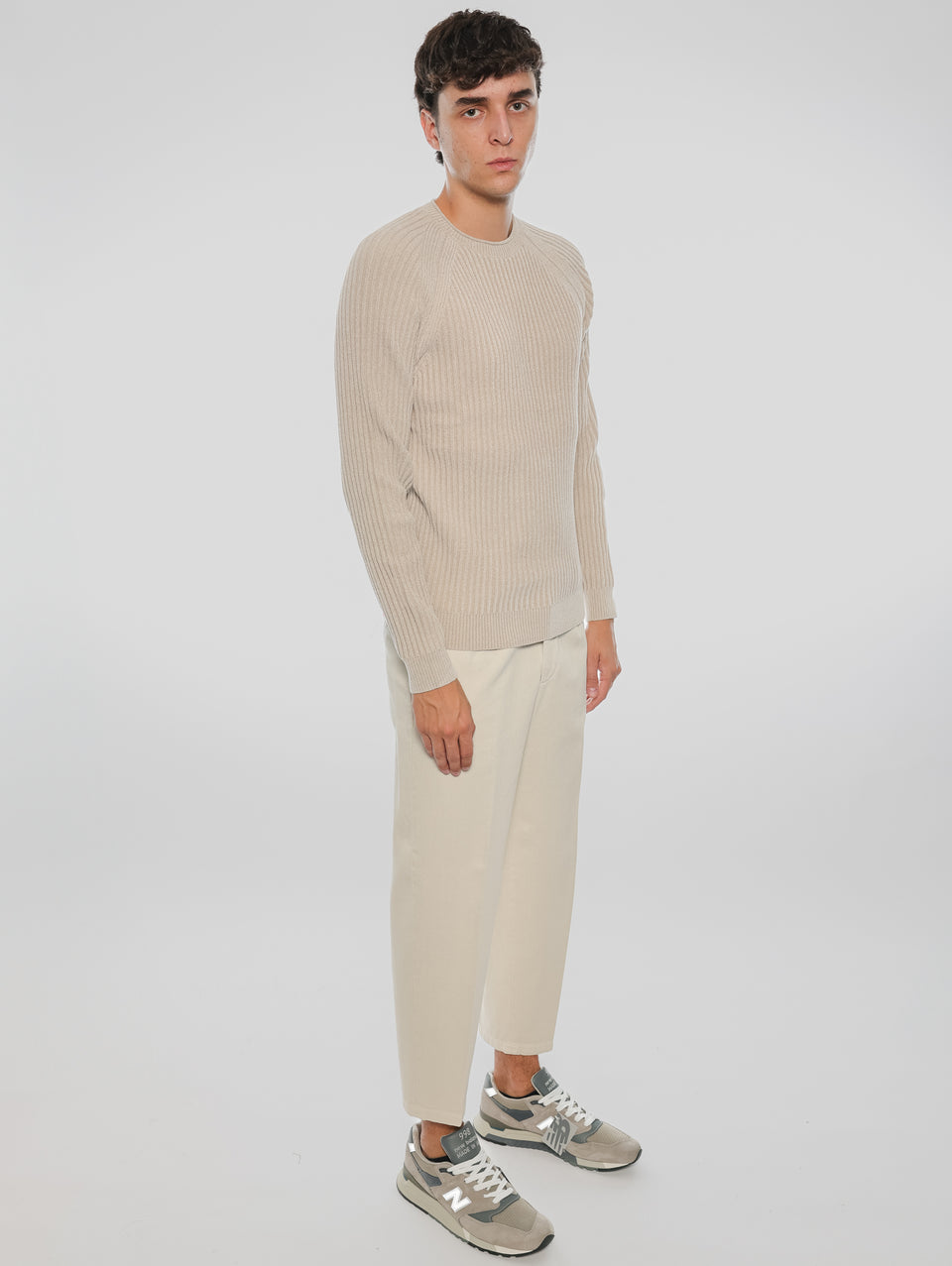 BRIGLIA 1949 Pantaloni in Bull Denim con Pinces Beige Sottocosto