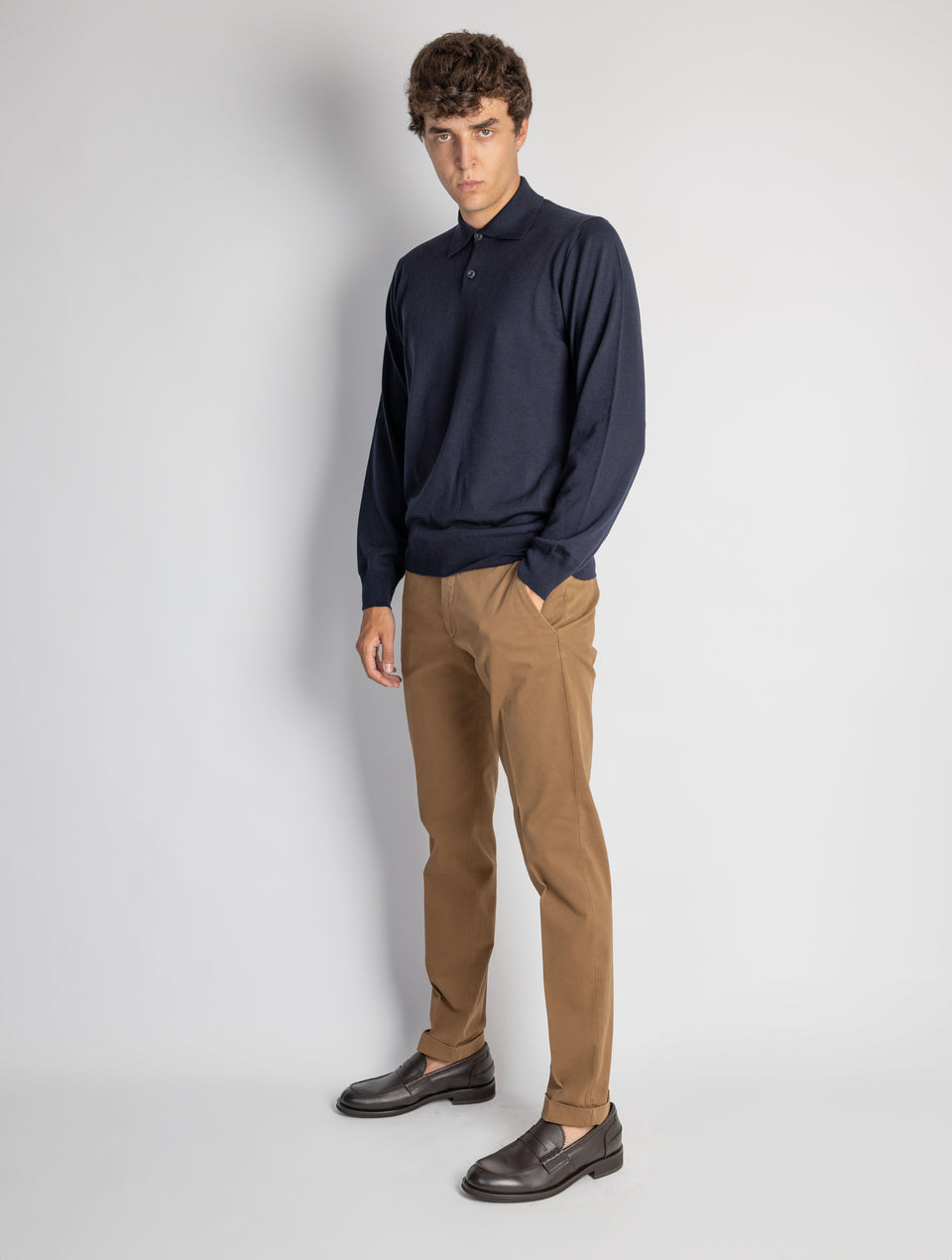 BRIGLIA 1949 Pantaloni Slim Fit in Armatura di Cotone Tabacco In Vendita
