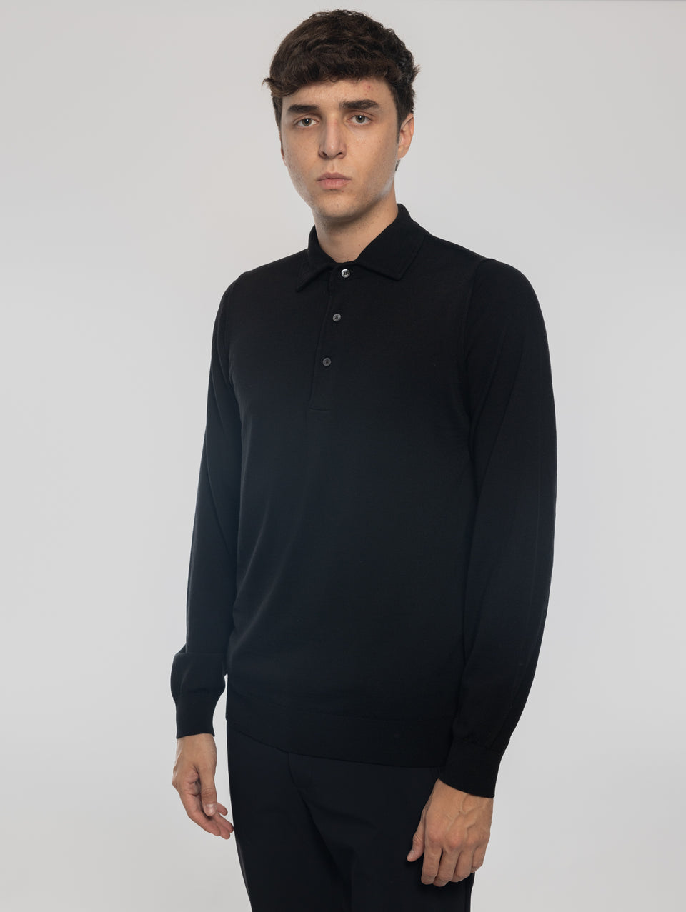 ALPHA STUDIO Polo in Lana con Collo Costruito Nero Offerte