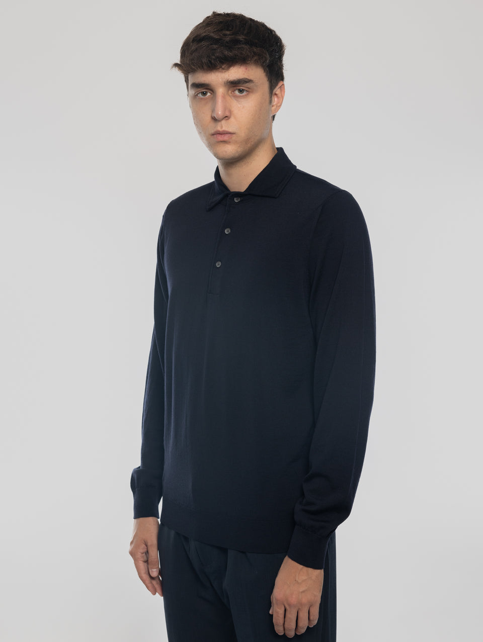 ALPHA STUDIO Polo in Lana con Collo Costruito Blu Notte Hotsell