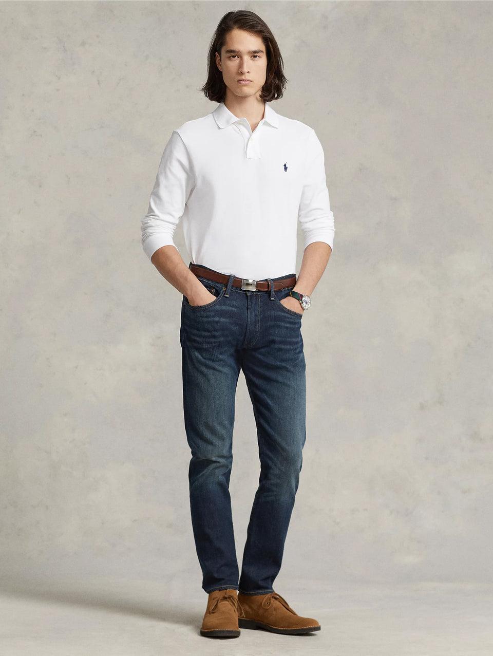 RALPH LAUREN Polo Slim Fit Manica Lunga Bianco Saldi Di Fabbrica