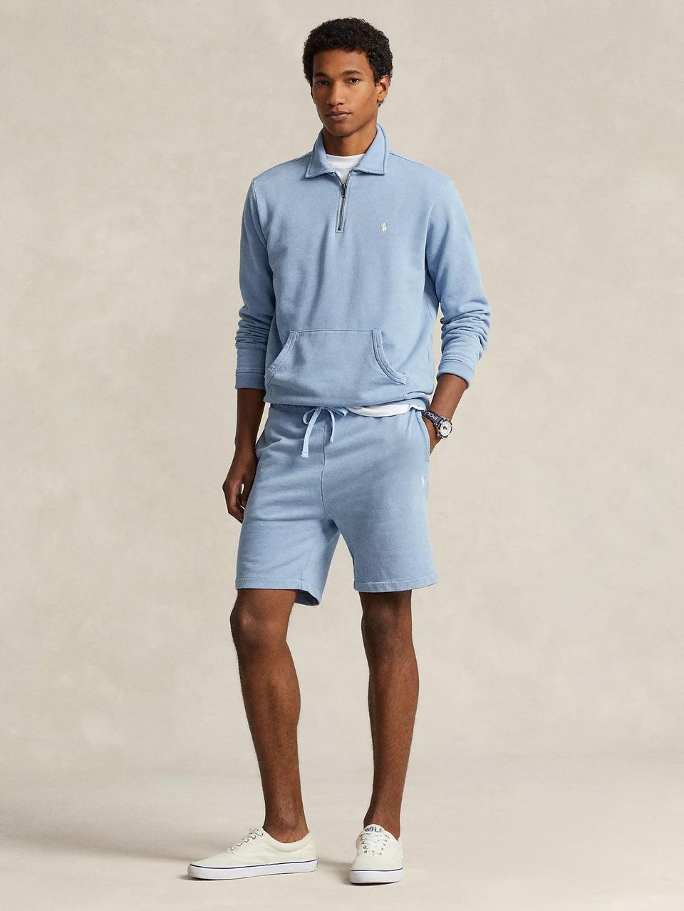 RALPH LAUREN Shorts in Cotone Loopback Celeste Spedizione Gratuita