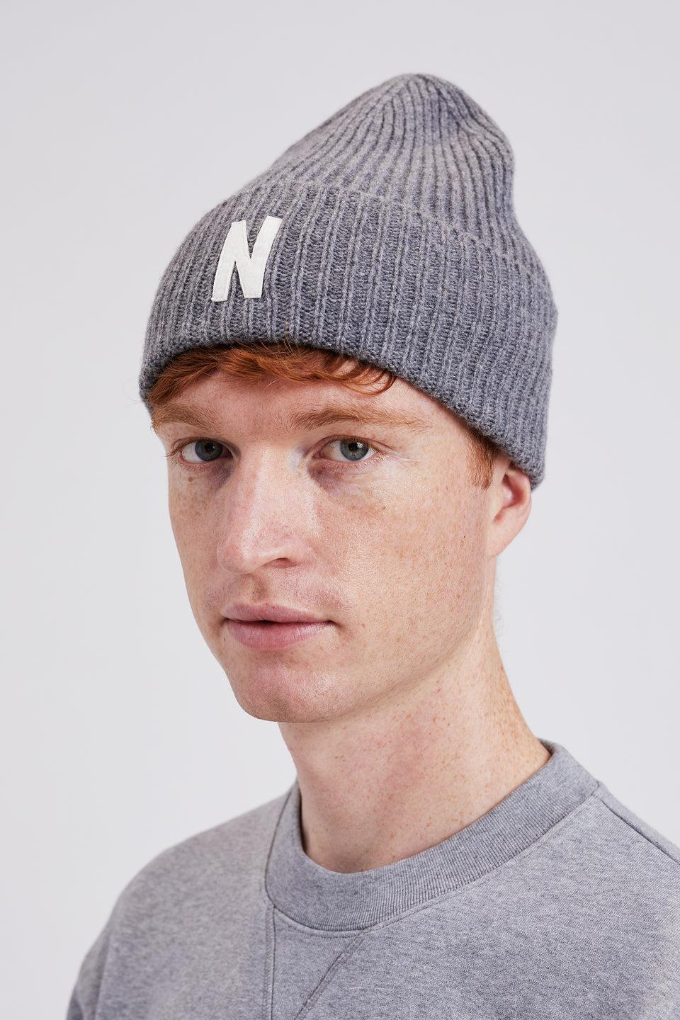 NORSE PROJECTS Capello Beanie in Lana Merinos Grigio Saldi Di Fabbrica