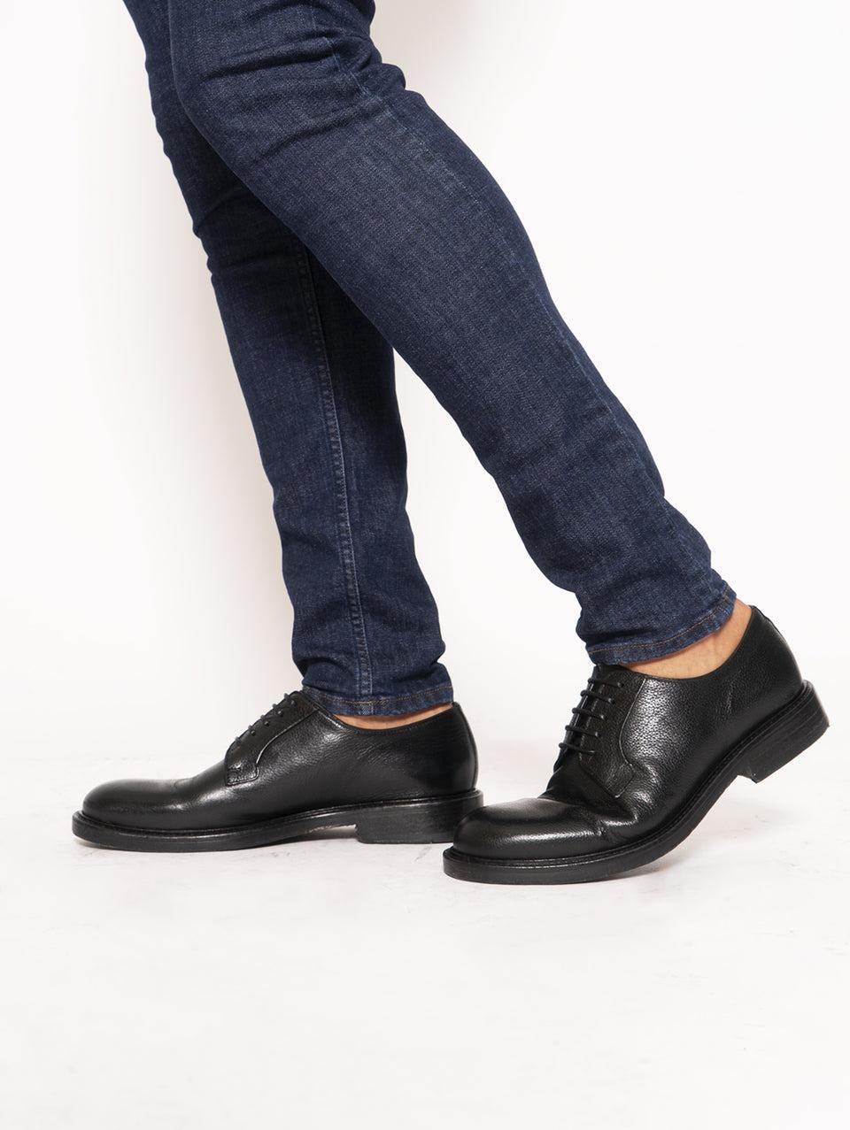 SEBOY'S Derby Classica in Pelle Martellata Nero Vendite Flash