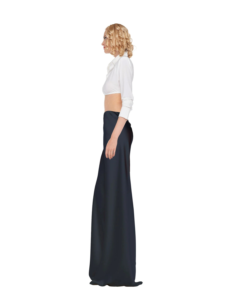 NORMA KAMALI Pantaloni Vita Alta in Raso Nero Italia
