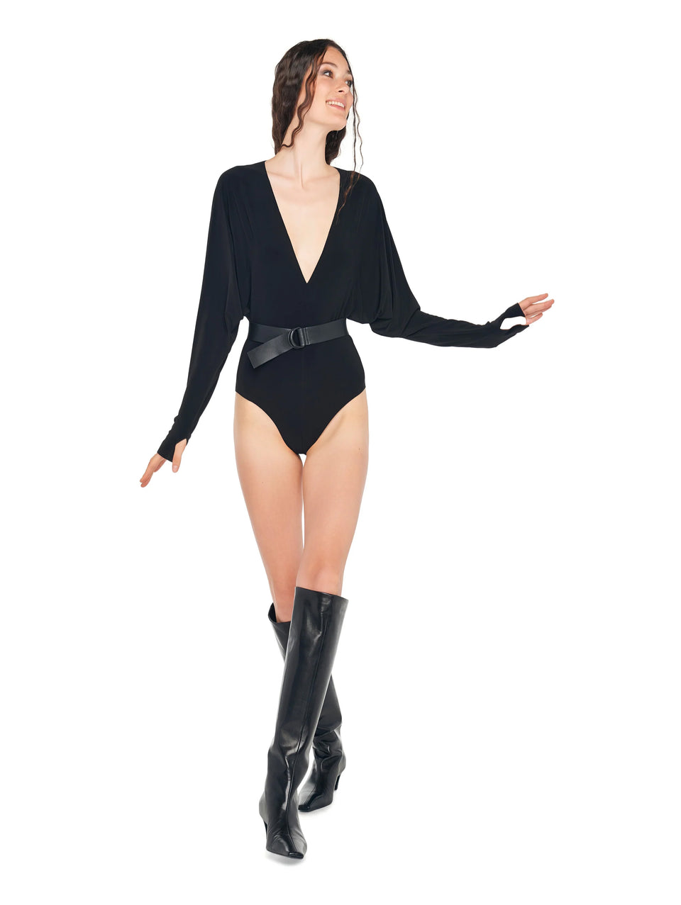NORMA KAMALI Body con Scollo a V Nero 2025