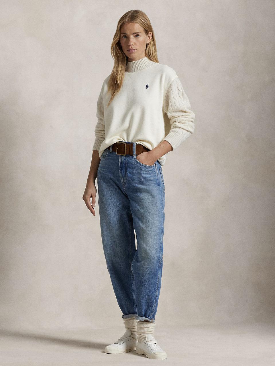 RALPH LAUREN Felpa con Collo Alto Crema Vendita