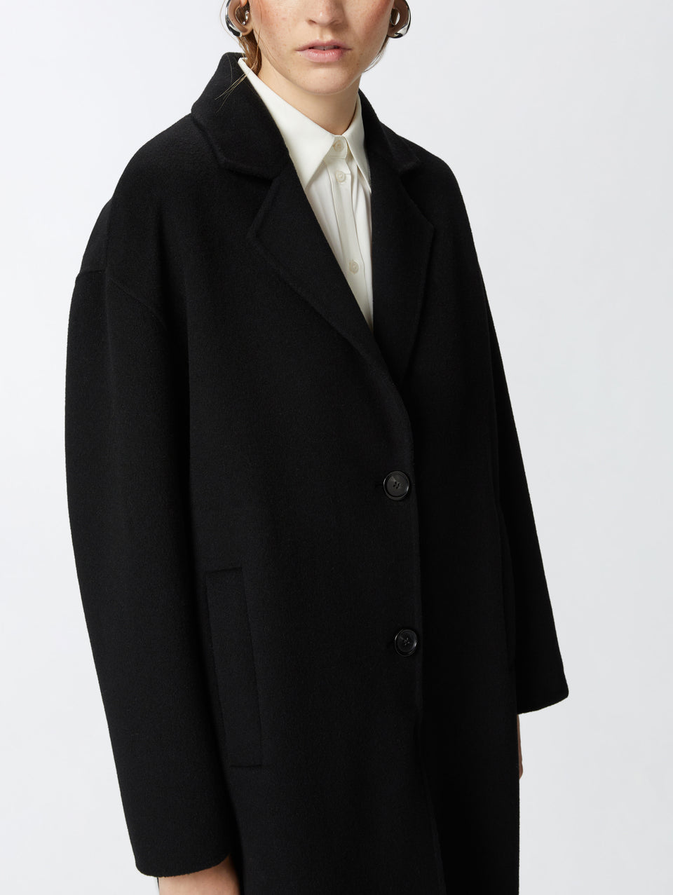 PINKO Cappotto Monopetto in Double di Lana Nero Spedizione Gratuita