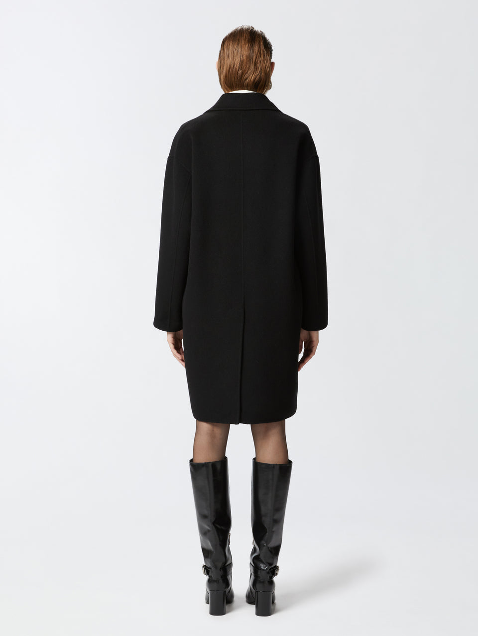 PINKO Cappotto Monopetto in Double di Lana Nero Spedizione Gratuita