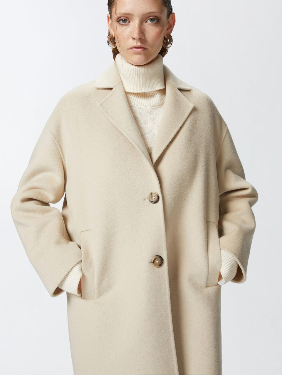 PINKO Cappotto Monopetto in Double di Lana Beige Pezzi Unici