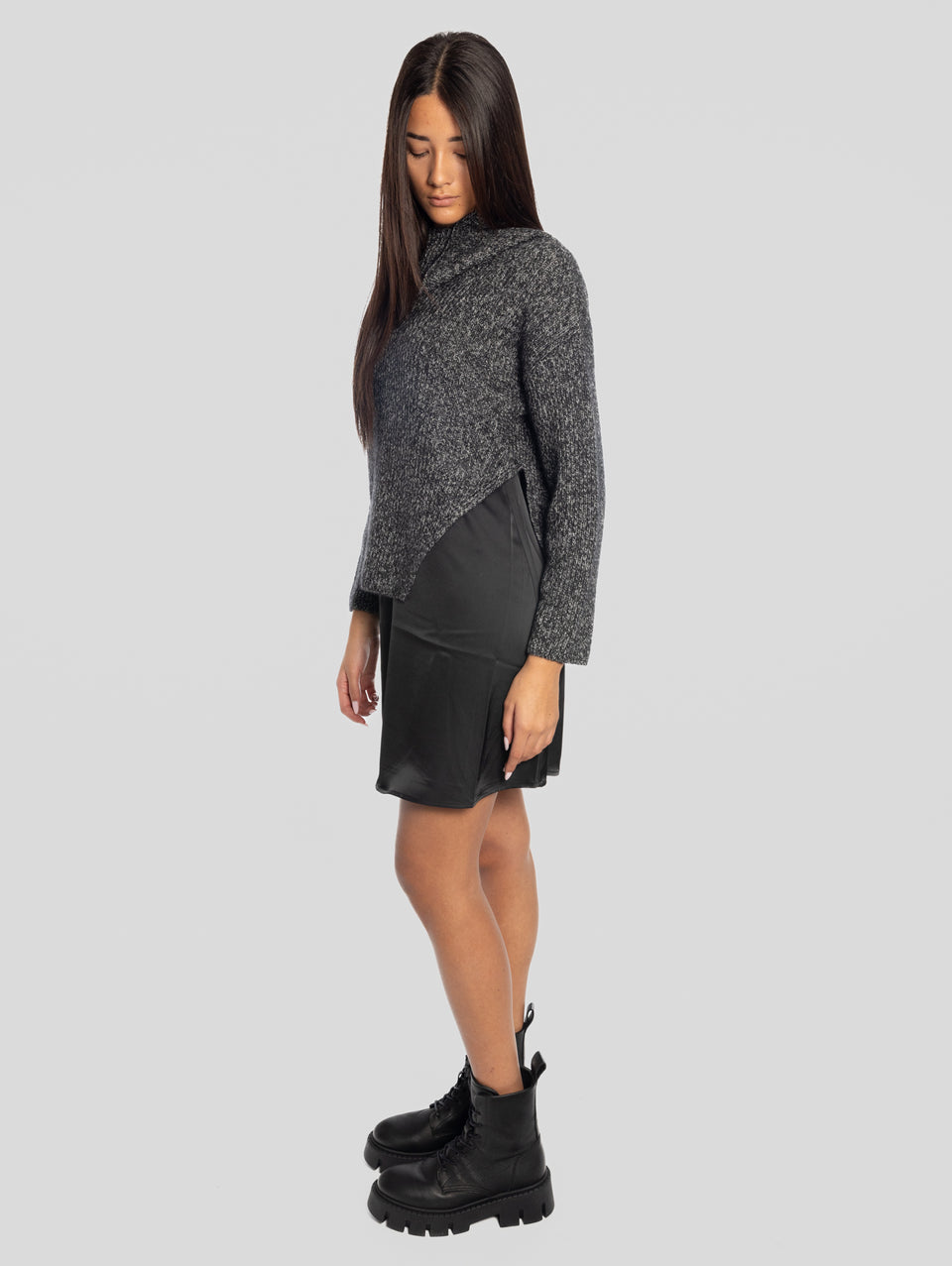 PINKO Abito Sottoveste con Maglia Removibile Nero/Grigio Presa