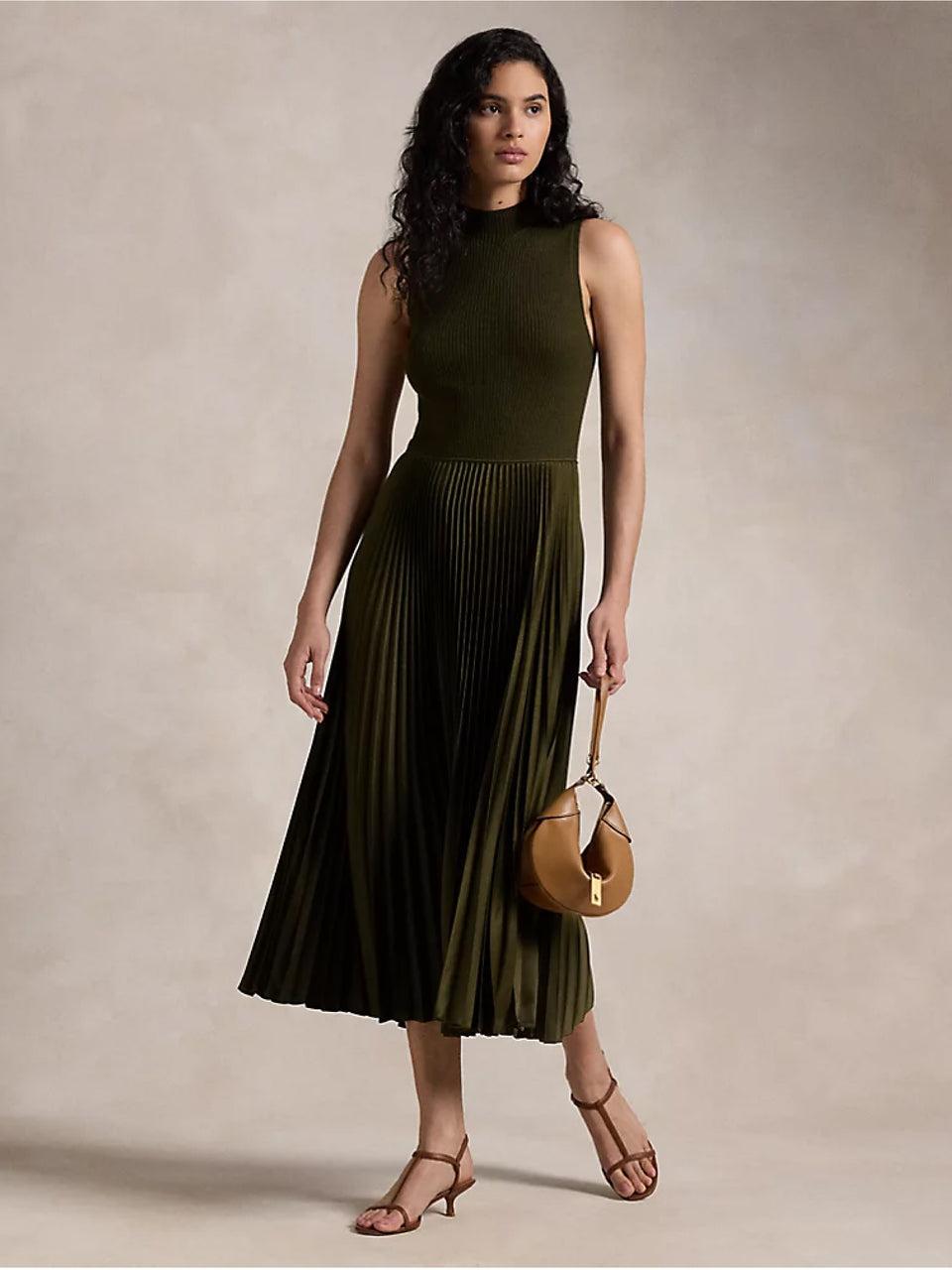 RALPH LAUREN Abito Senza Maniche da Cocktail Verde Loden Offerta