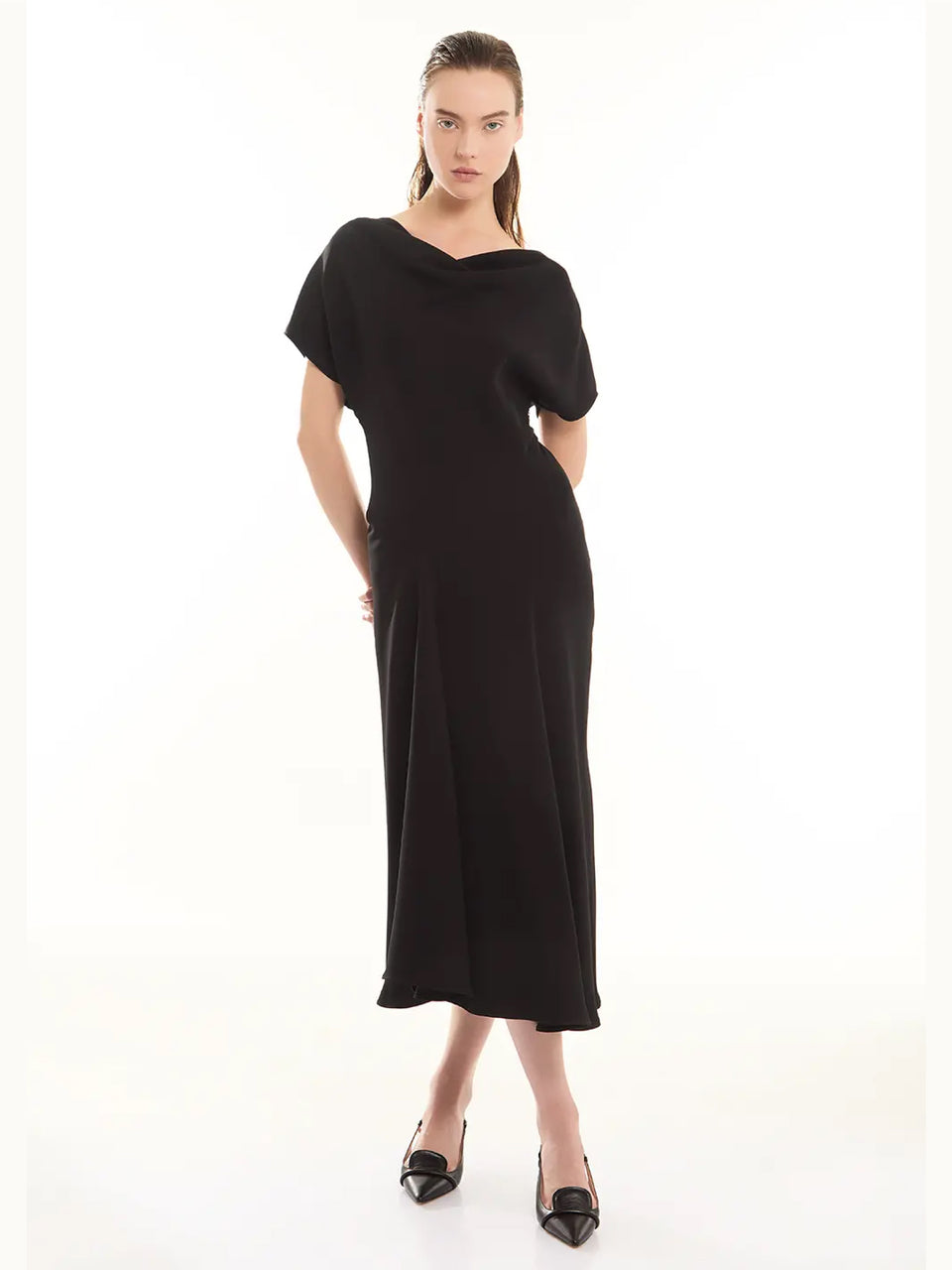 P.A.R.O.S.H. Abito Midi con Drappeggio Nero Outlet