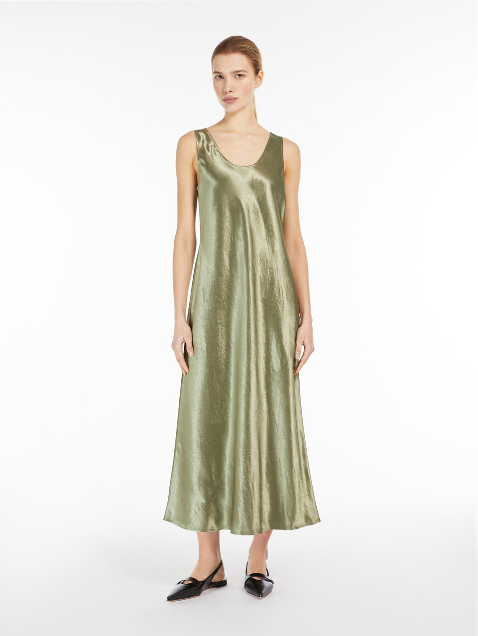 MAX MARA LEISURE Abito Lungo in Raso Lucido Tortora Offerta San Valentino