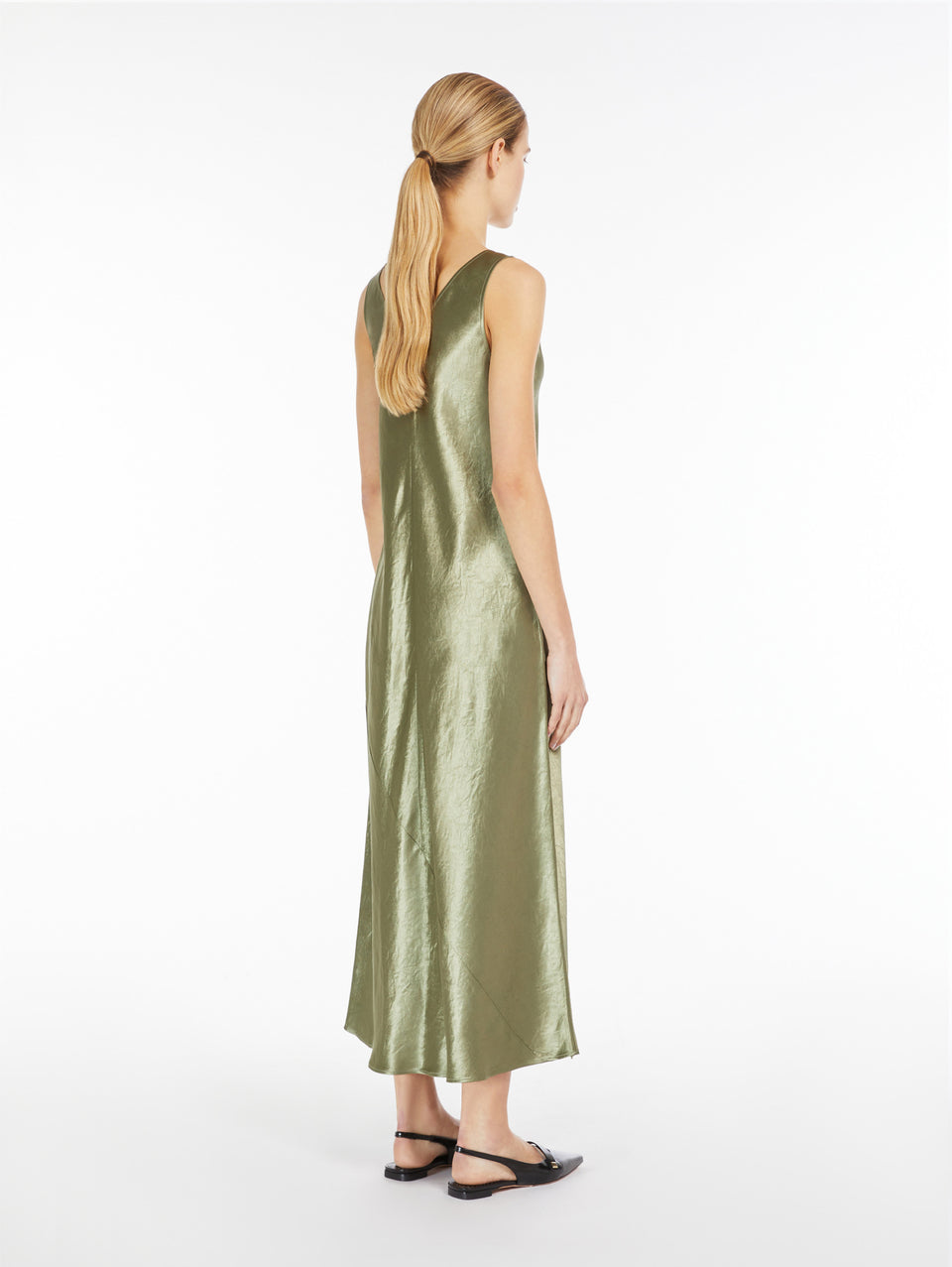 MAX MARA LEISURE Abito Lungo in Raso Lucido Tortora Offerta San Valentino