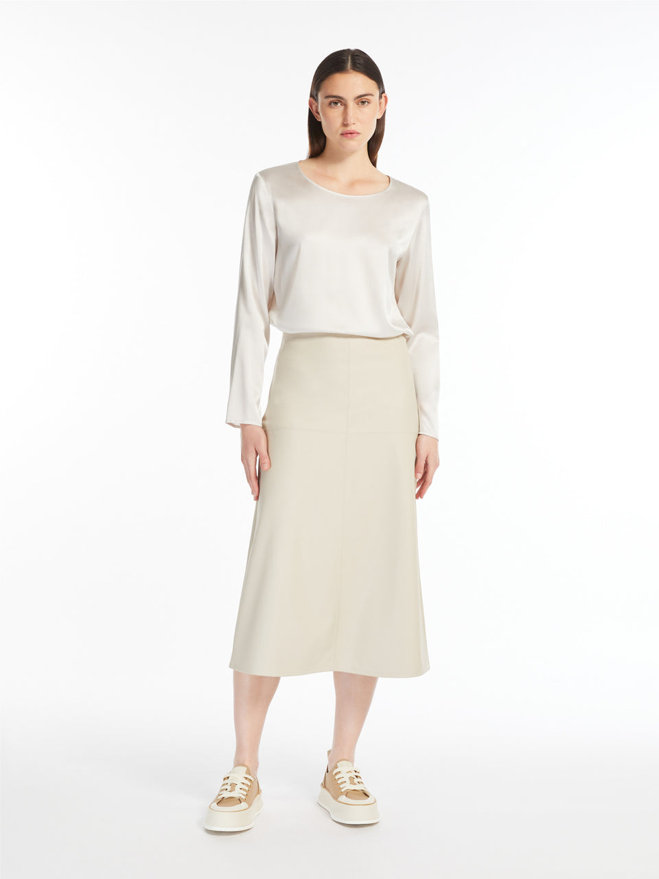 MAX MARA LEISURE Blusa in Raso di Seta Stretch Ghiaccio Vendita Economica