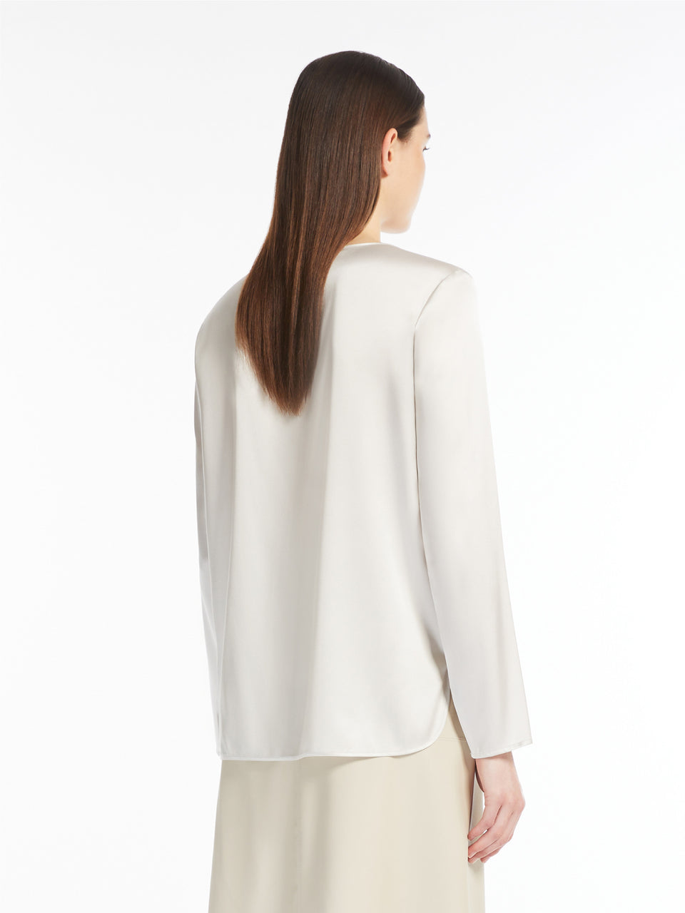 MAX MARA LEISURE Blusa in Raso di Seta Stretch Ghiaccio Vendita Economica