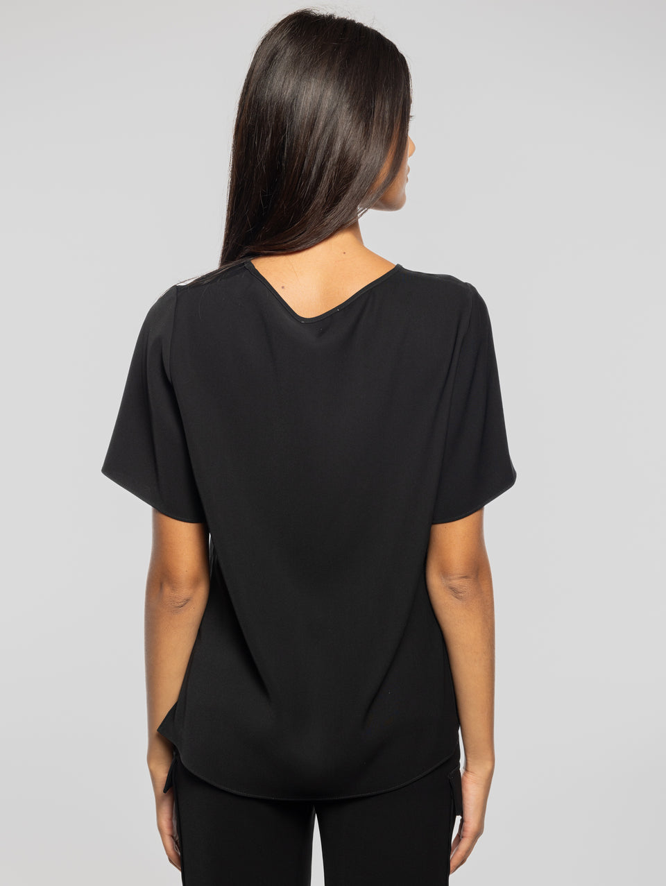 P.A.R.O.S.H. Blusa Girocollo con Maniche Corte Nero Saldi Di Fabbrica