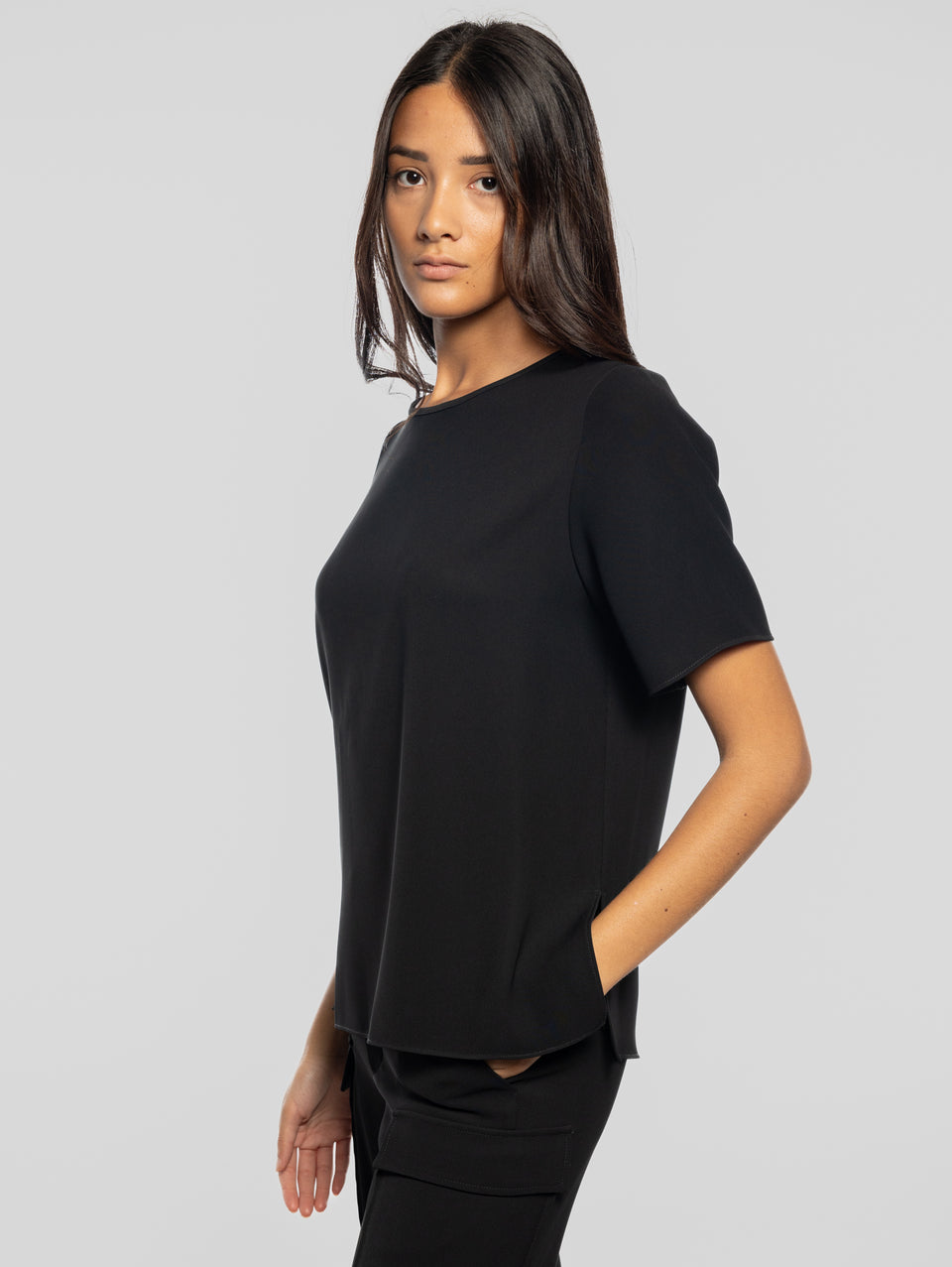 P.A.R.O.S.H. Blusa Girocollo con Maniche Corte Nero Saldi Di Fabbrica