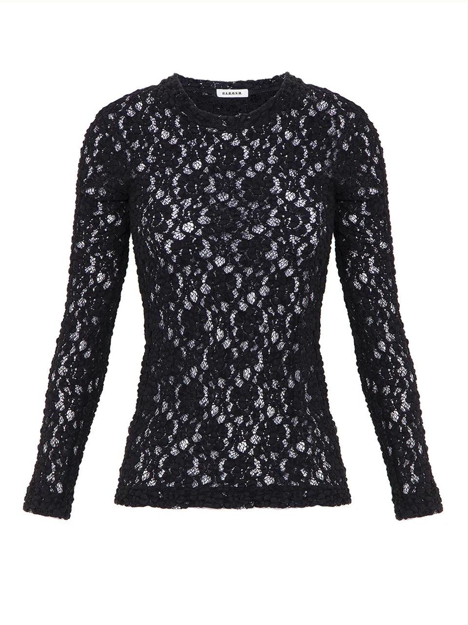 P.A.R.O.S.H. Blusa in Pizzo Girocollo Nero Negozio