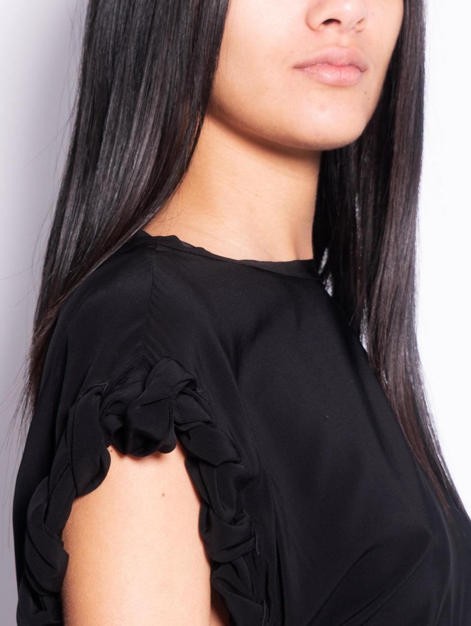 PINKO Blusa Girocollo con Lavorazione sulla Manica Nero Nuova