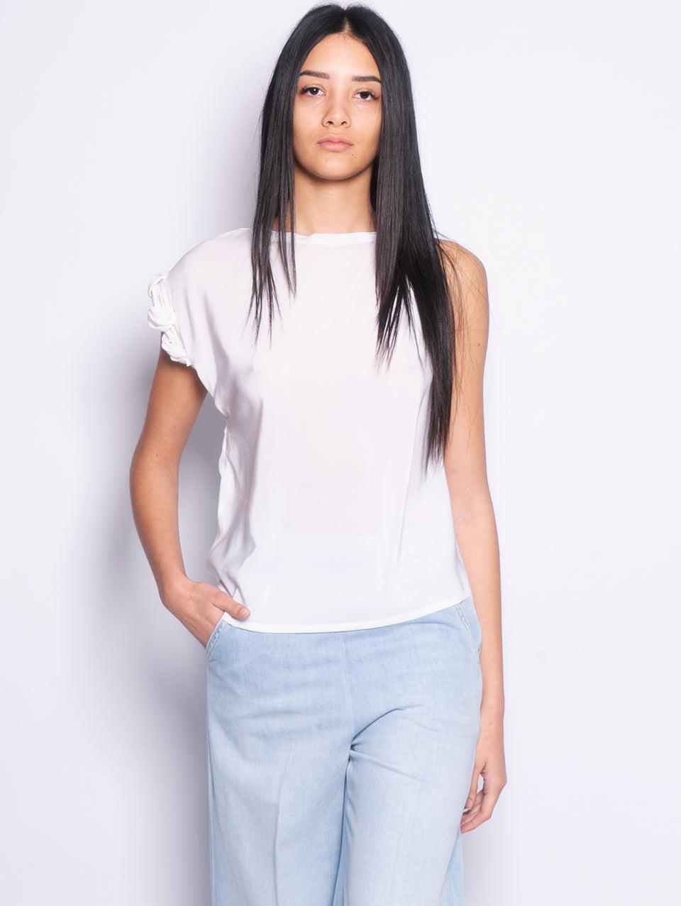 PINKO Blusa Girocollo con Lavorazione sulla Manica Bianco