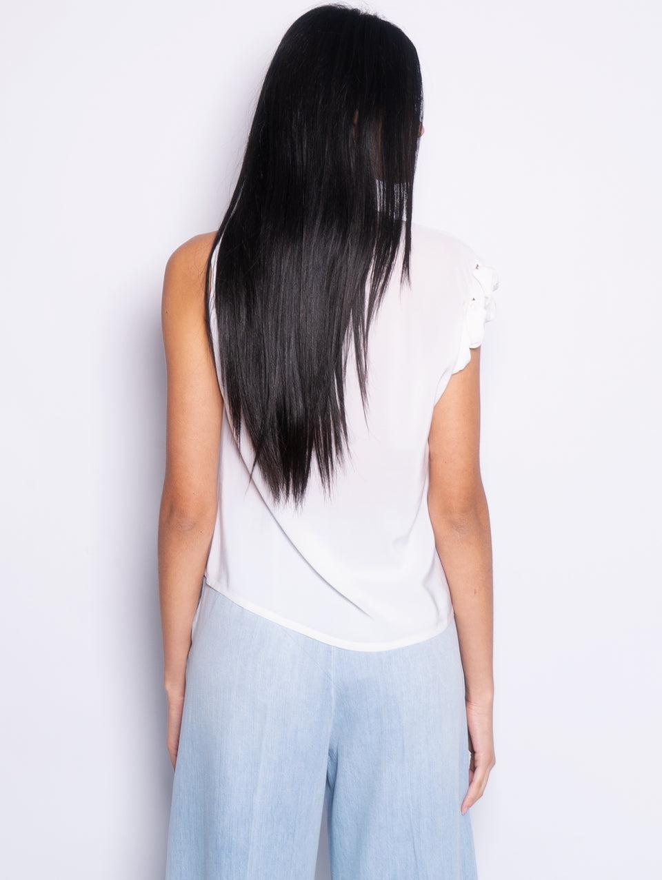PINKO Blusa Girocollo con Lavorazione sulla Manica Bianco Moda