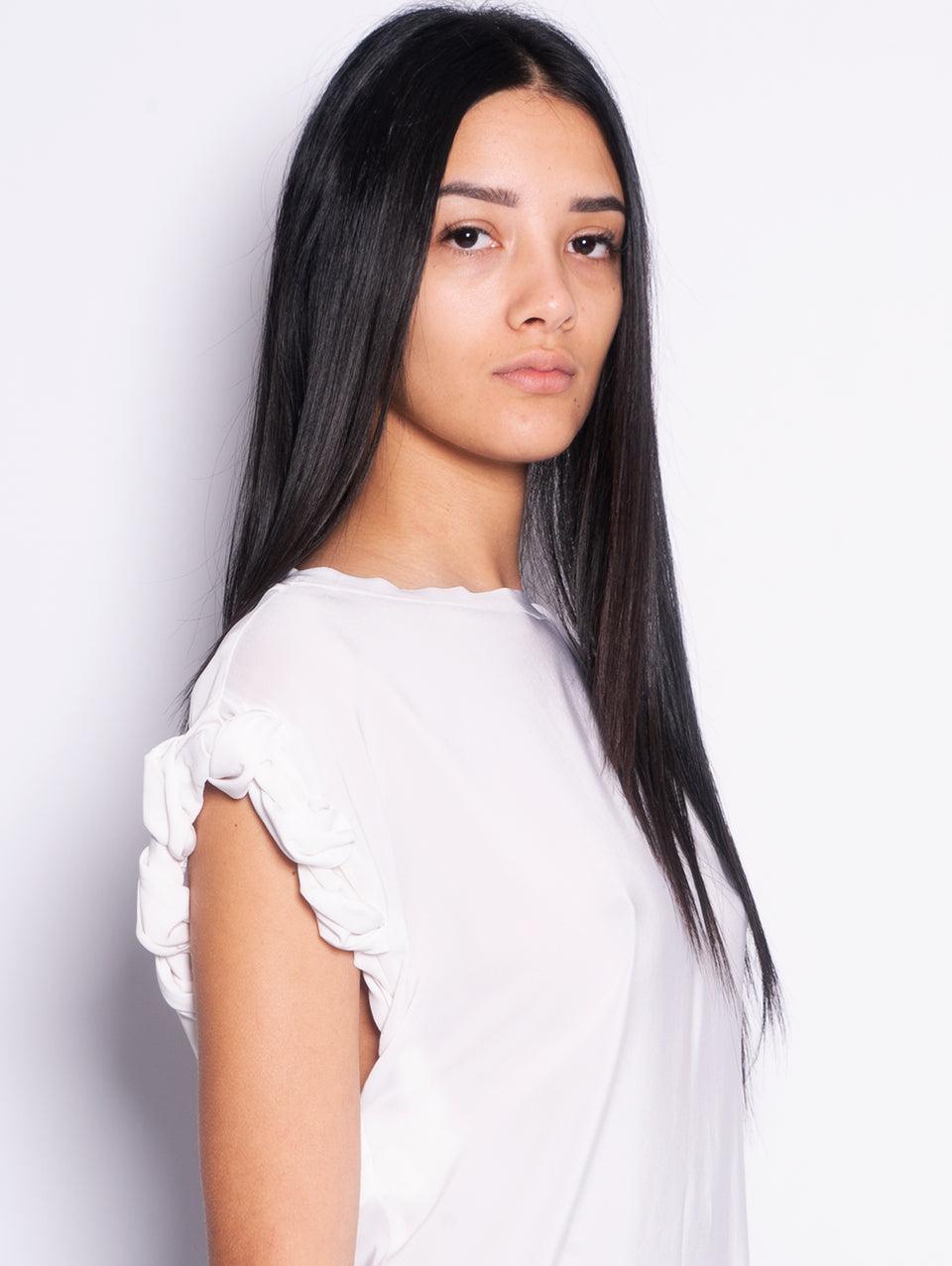 PINKO Blusa Girocollo con Lavorazione sulla Manica Bianco Moda