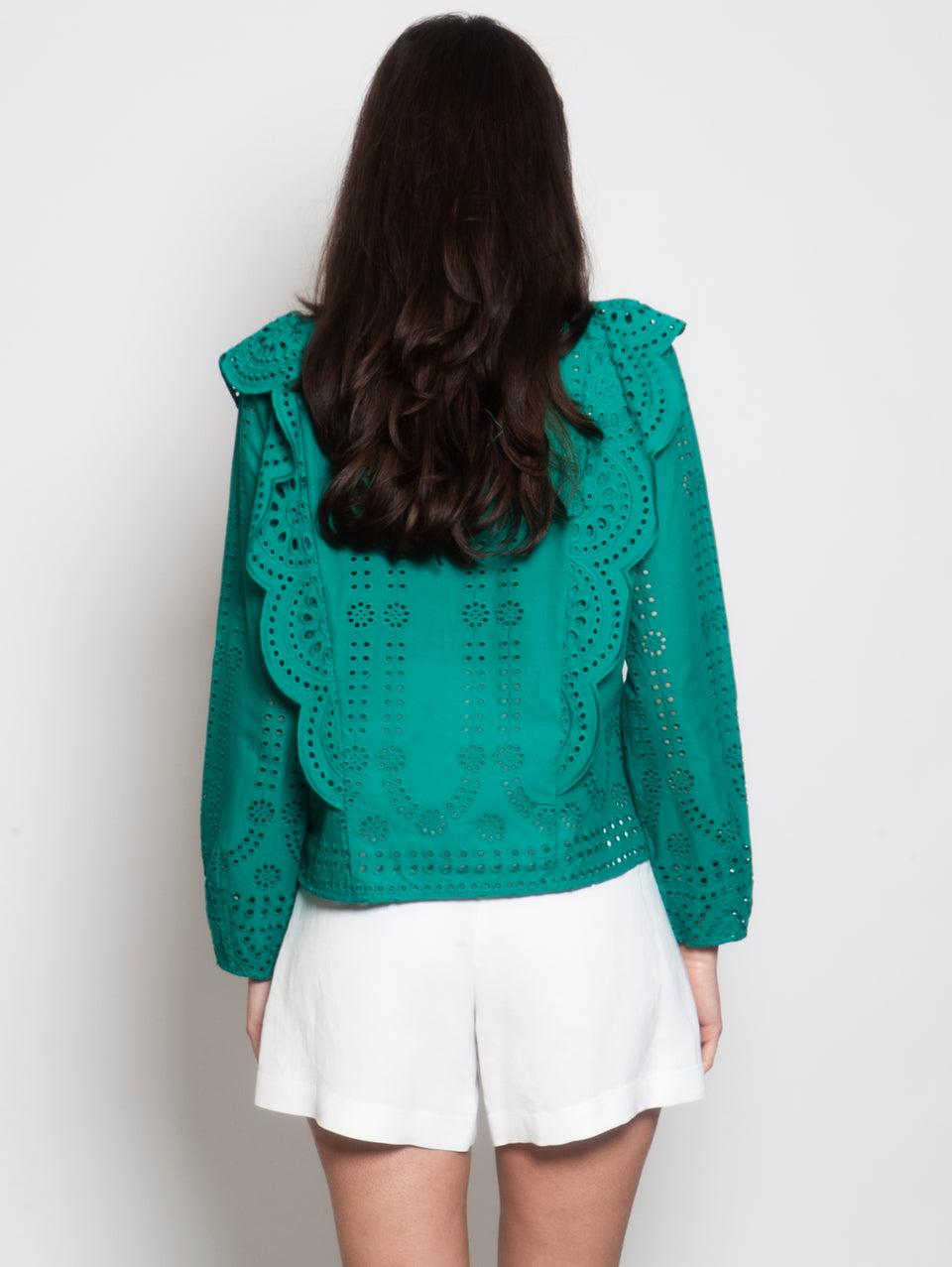 MUNTHE Blusa Girocollo in Cotone con Ricami Verde 2025