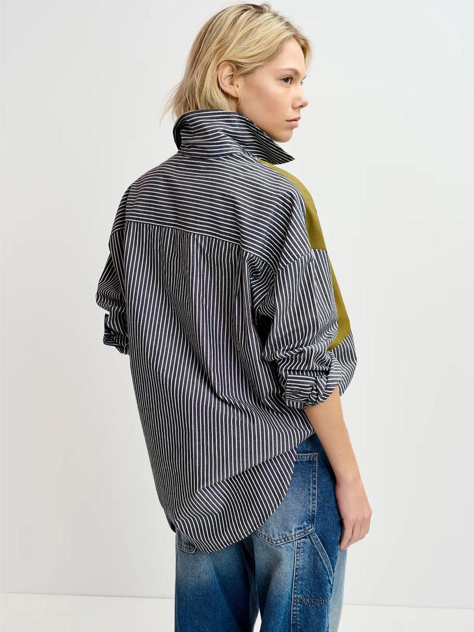 ESSENTIEL ANTWERP Camicia Over a Righe Patchwork Nero Qualità