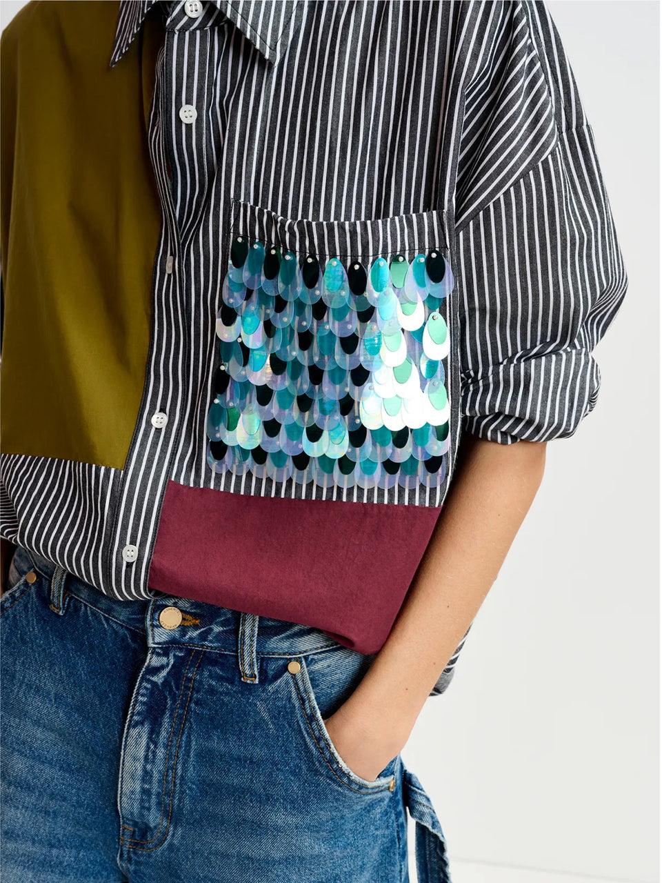 ESSENTIEL ANTWERP Camicia Over a Righe Patchwork Nero Qualità