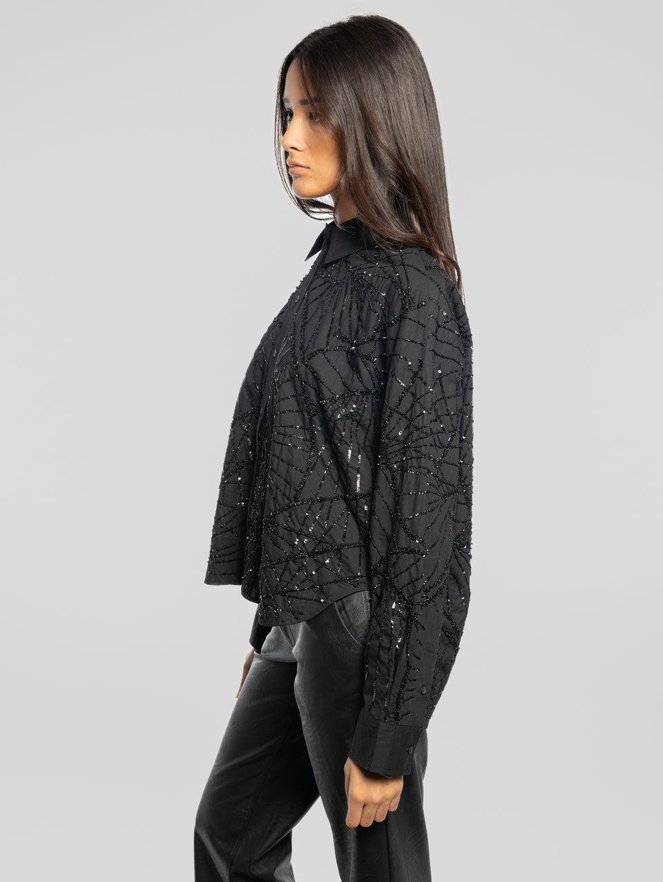 ESSENTIEL ANTWERP Camicia Squadrata con Paillettes Nero Vendita