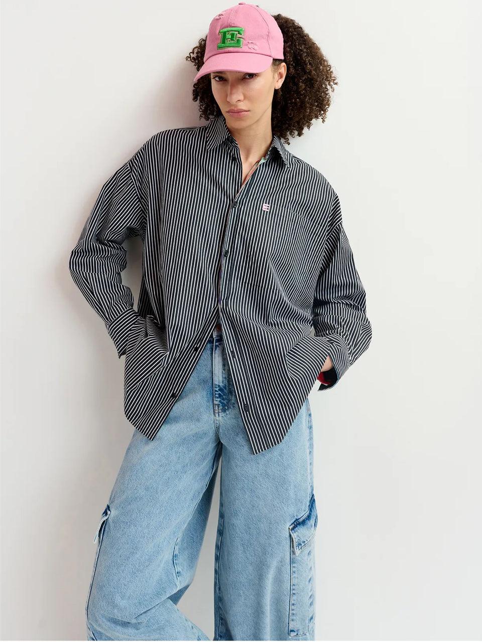 ESSENTIEL ANTWERP Camicia Reversibile Oversize Bianco/Blu Pezzi Unici