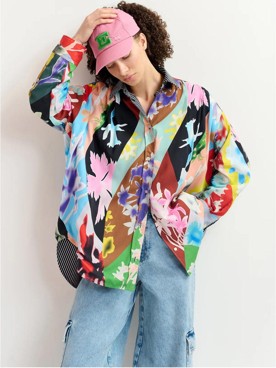 ESSENTIEL ANTWERP Camicia Reversibile Oversize Bianco/Blu Pezzi Unici