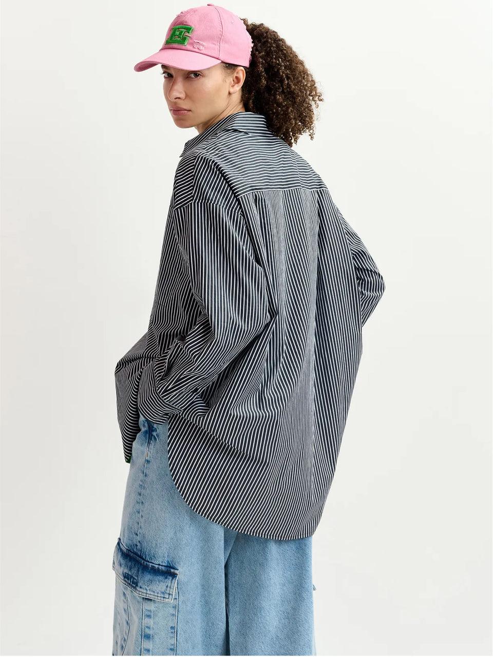 ESSENTIEL ANTWERP Camicia Reversibile Oversize Bianco/Blu Pezzi Unici
