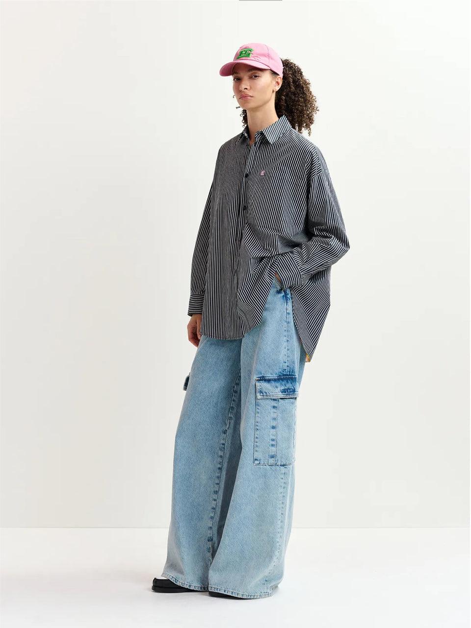 ESSENTIEL ANTWERP Camicia Reversibile Oversize Bianco/Blu Pezzi Unici