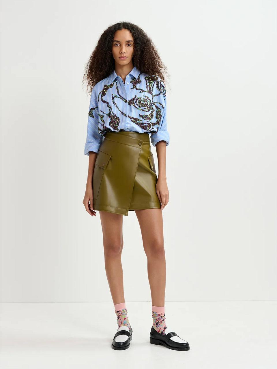 ESSENTIEL ANTWERP Camicia in Popeline con Fiori di Paillettes Bianco/Blu Negozi Online