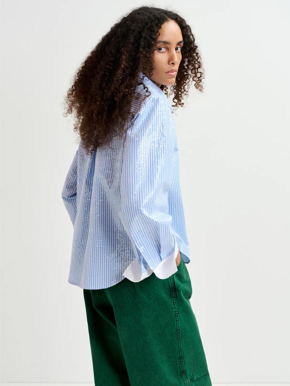 ESSENTIEL ANTWERP Camicia a Righe con Paillettes Bianco/Blu Acquista Ora