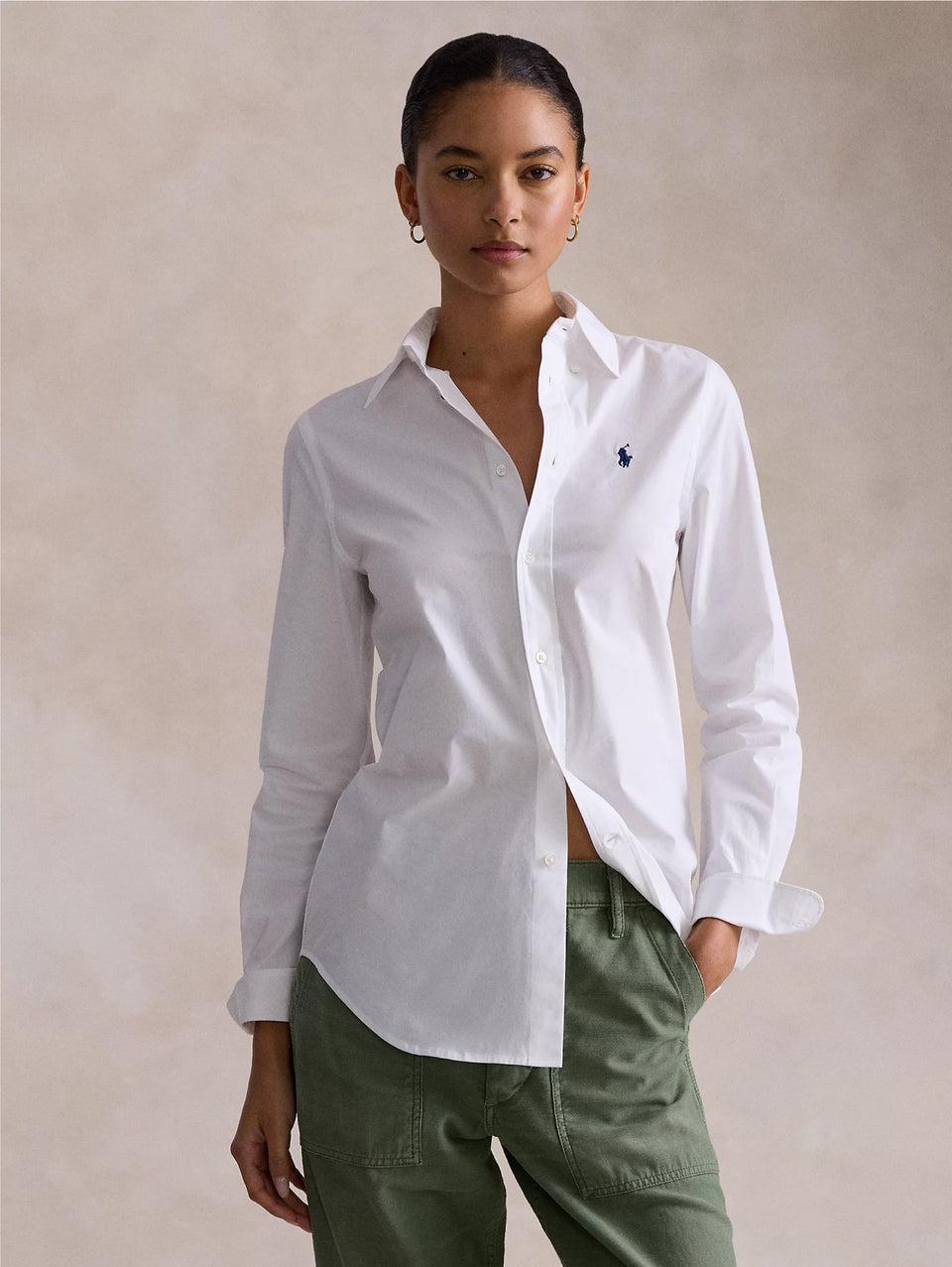 RALPH LAUREN Camicia Slim Fit in Popeline di Cotone Bianco Consegna Veloce