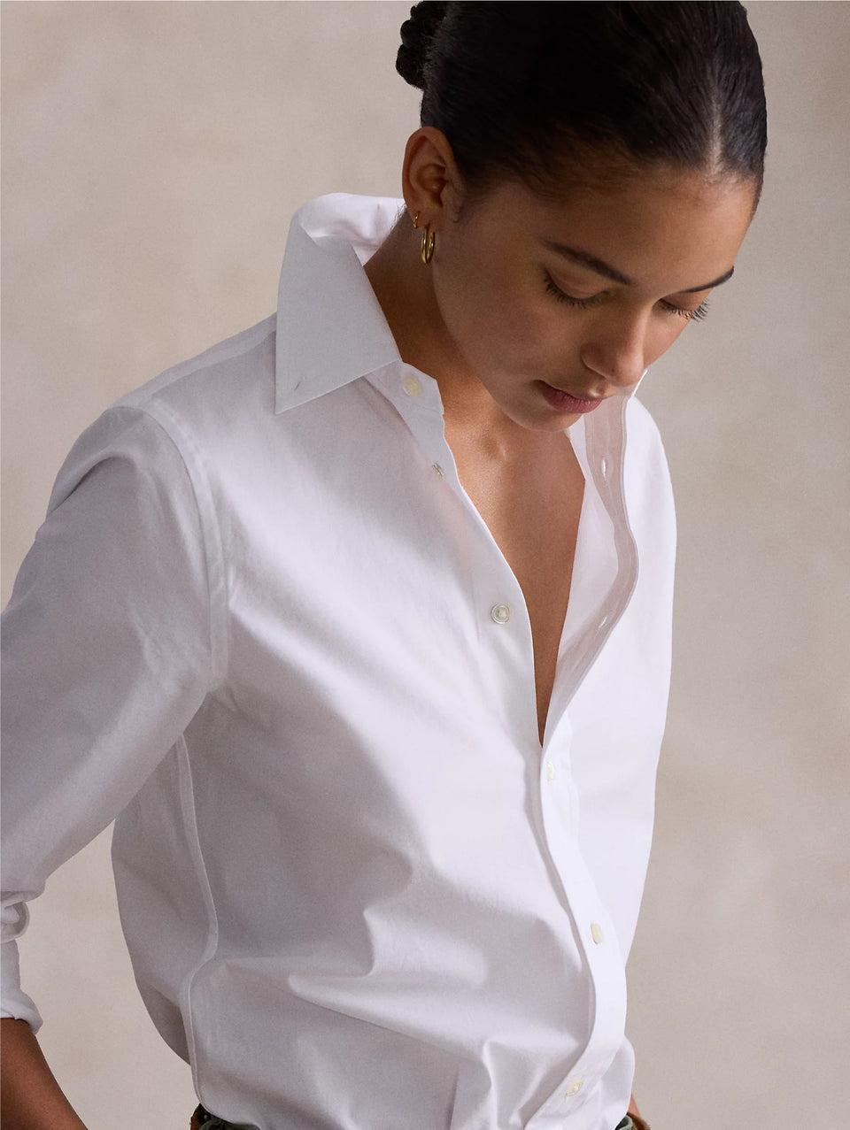 RALPH LAUREN Camicia Slim Fit in Popeline di Cotone Bianco Consegna Veloce