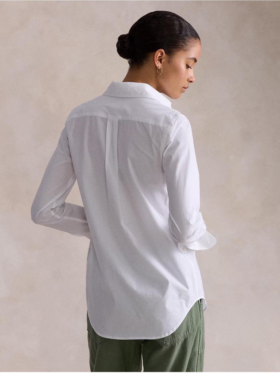 RALPH LAUREN Camicia Slim Fit in Popeline di Cotone Bianco Consegna Veloce