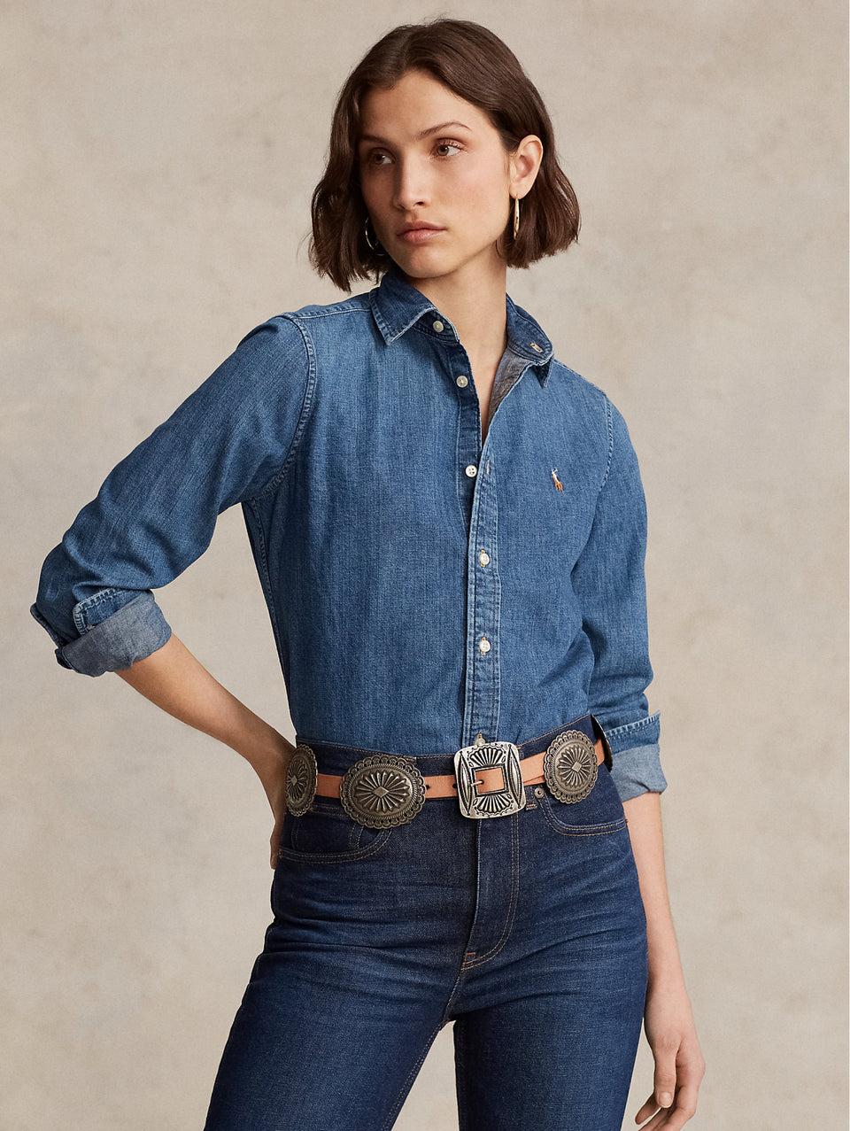 RALPH LAUREN Camicia in Twill di Cotone Denim Blu Fino Al -60%