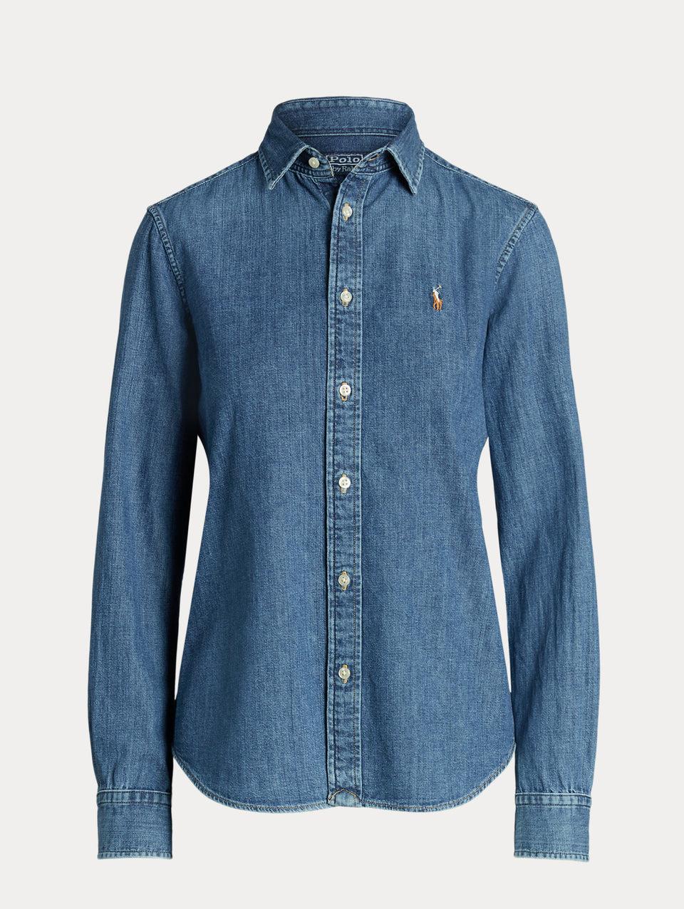 RALPH LAUREN Camicia in Twill di Cotone Denim Blu Fino Al -60%
