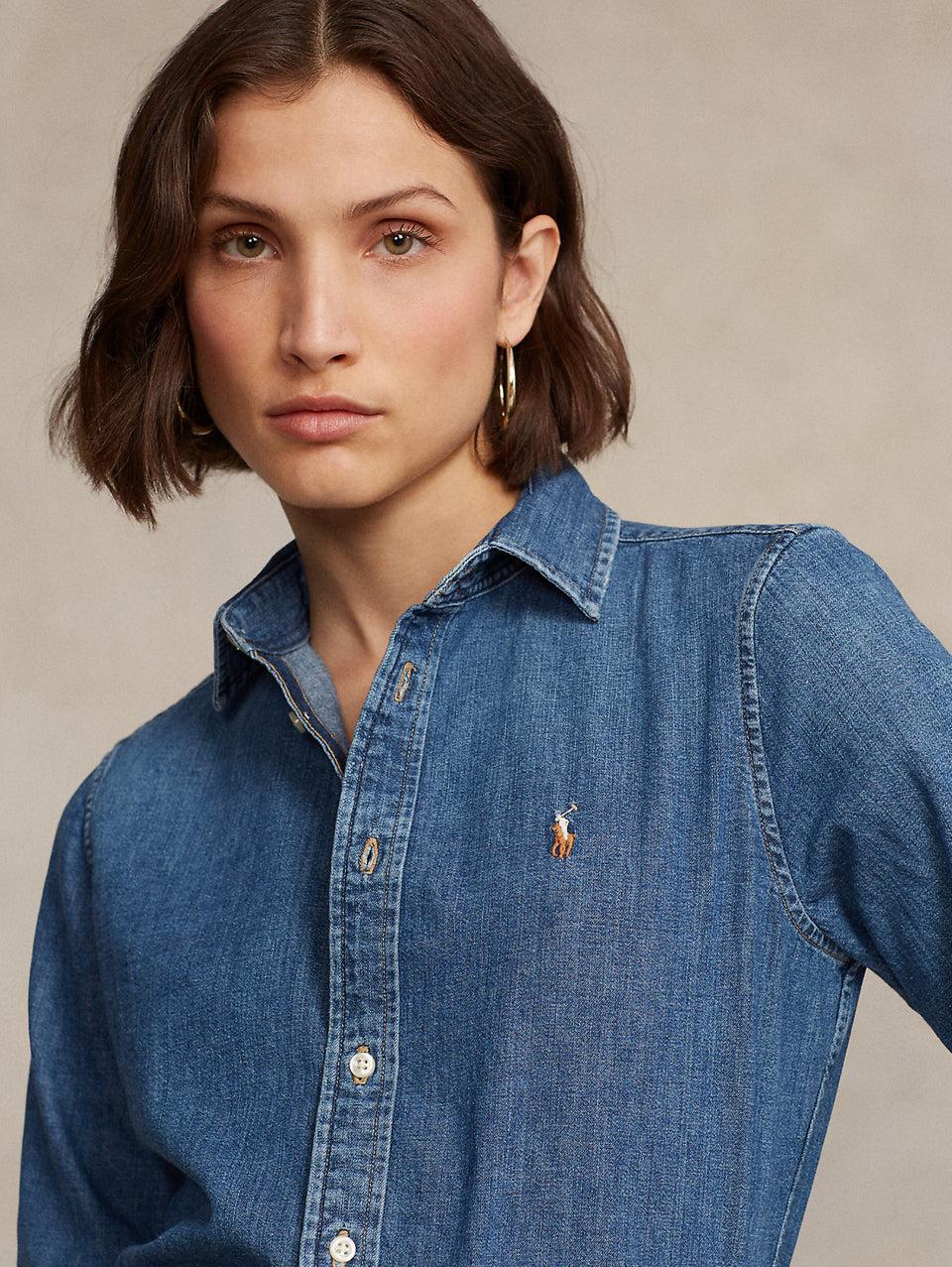 RALPH LAUREN Camicia in Twill di Cotone Denim Blu Fino Al -60%