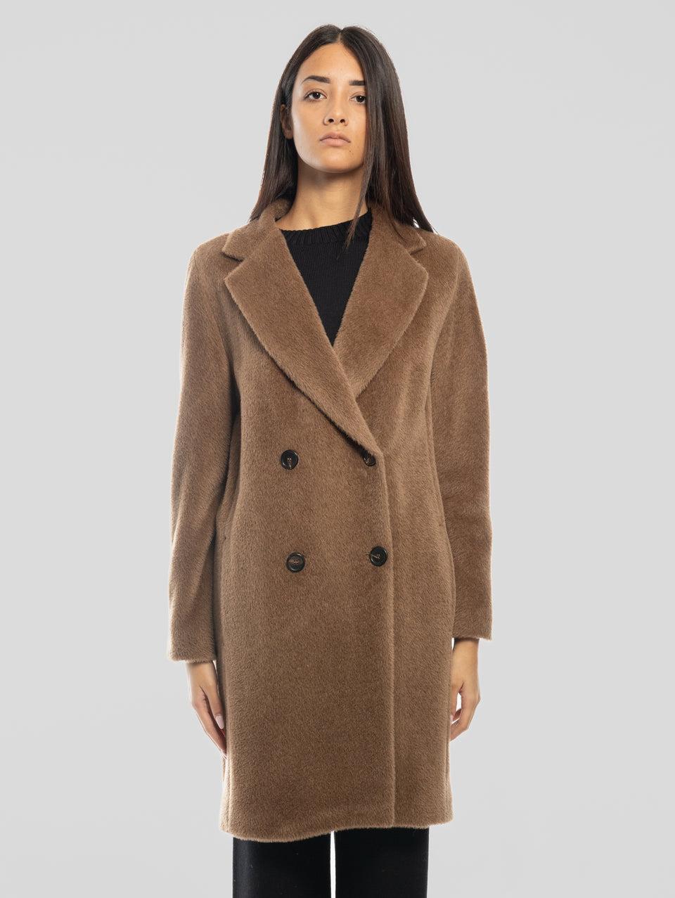 MAX MARA Cappotto Doppiopetto in Alpaca e Lana Roseto Cammello Sconto