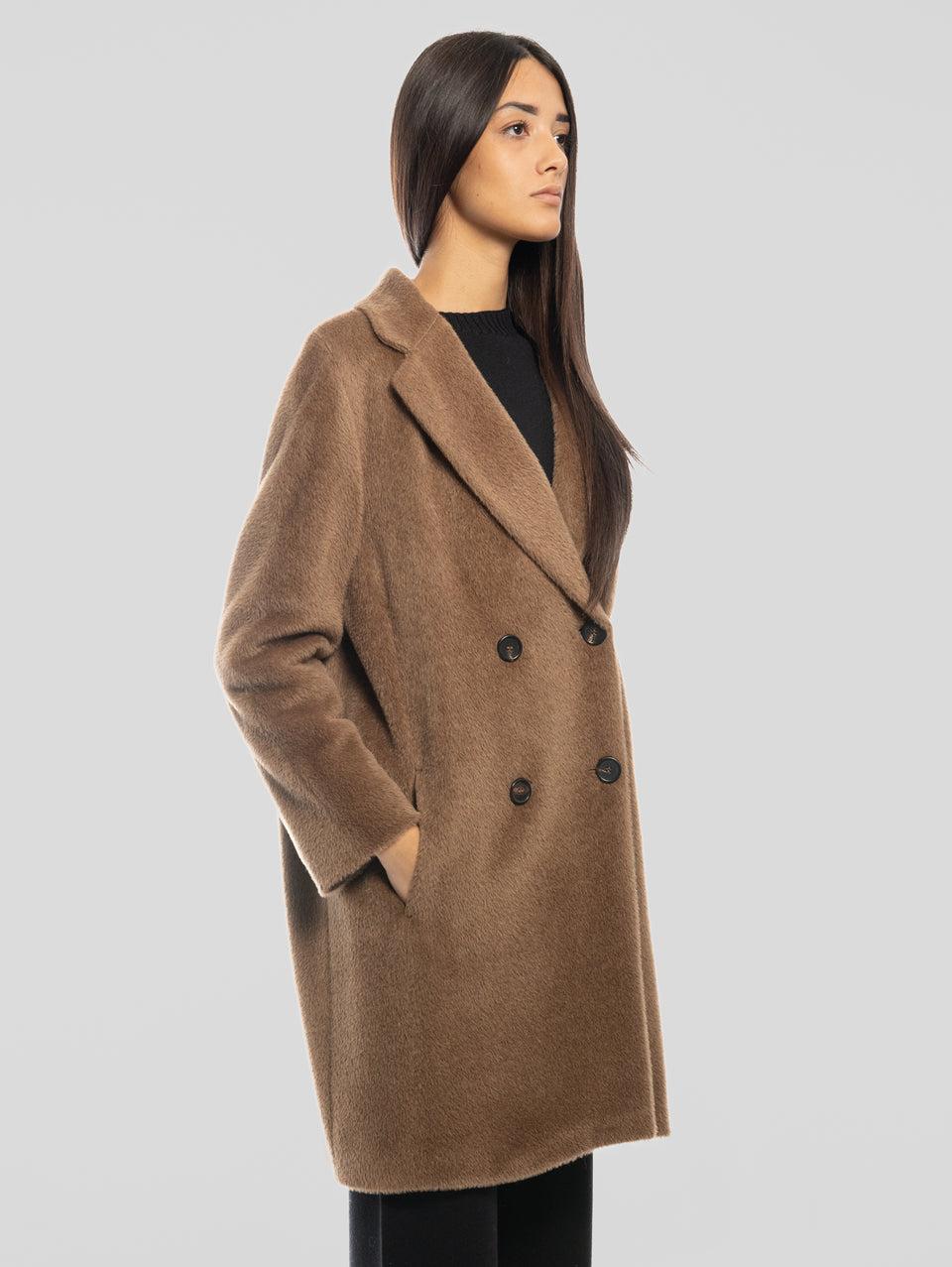 MAX MARA Cappotto Doppiopetto in Alpaca e Lana Roseto Cammello Sconto