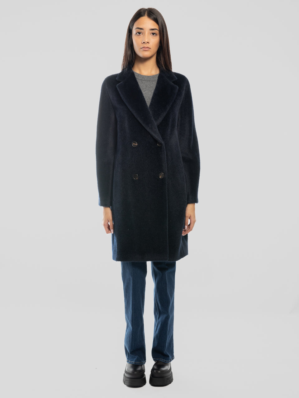 MAX MARA Cappotto Doppiopetto in Alpaca e Lana Roseto Blu Offerta