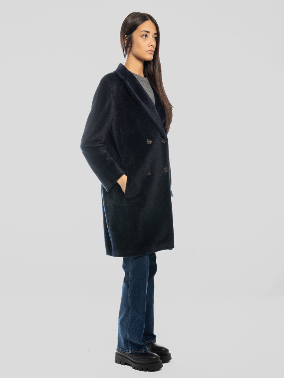MAX MARA Cappotto Doppiopetto in Alpaca e Lana Roseto Blu Offerta