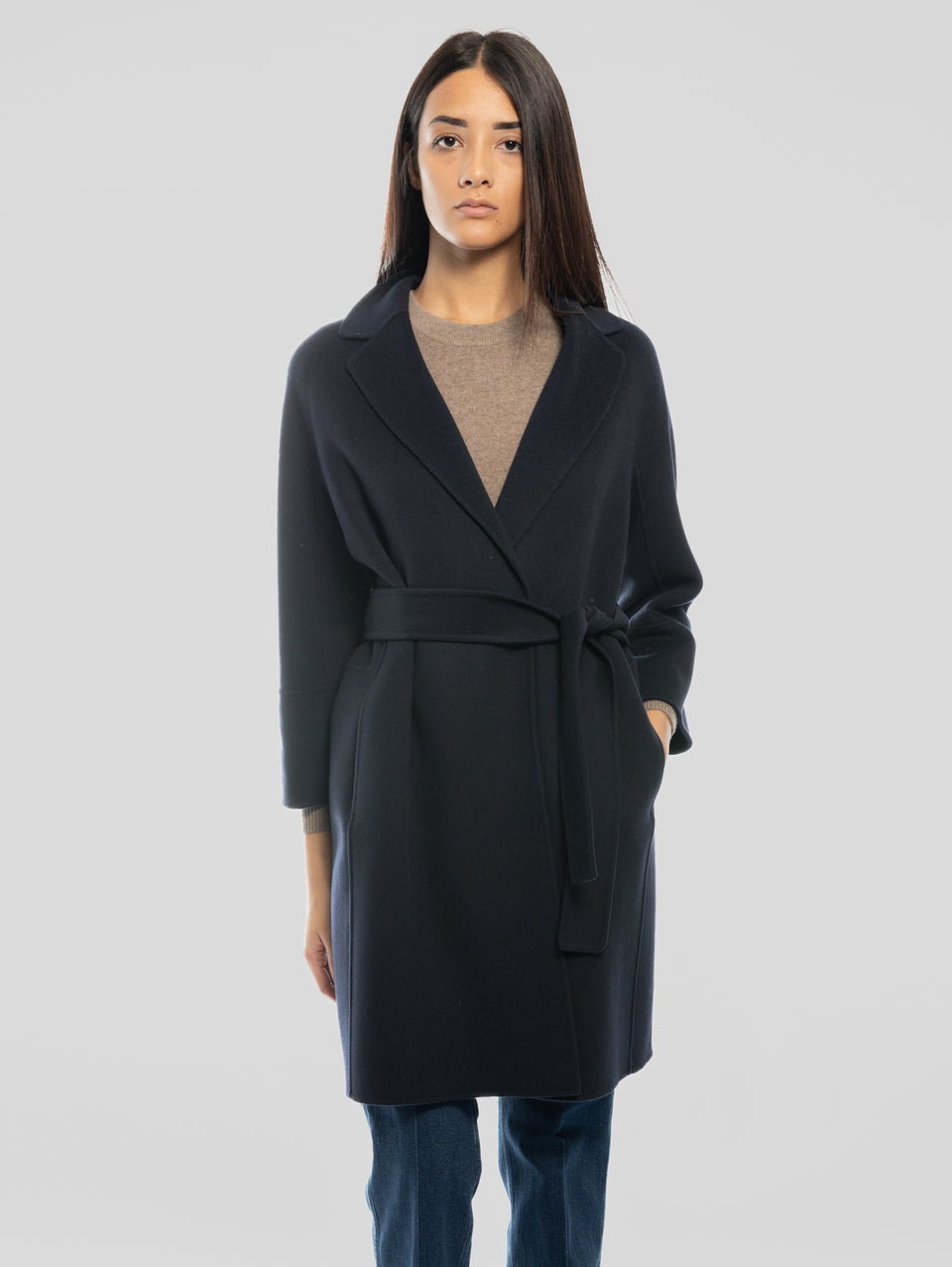 MAX MARA Cappotto Cucito a Mano in Doppio di Lana Arona Blu Online